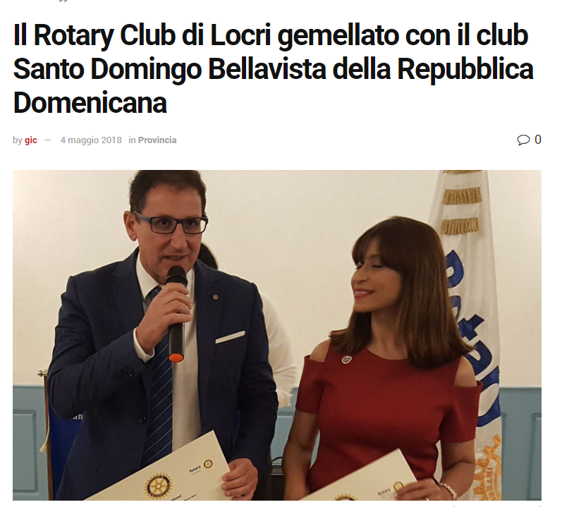 Agradecimiento del club Locri en Italia al Rotary Santo Domingo Bella Vista